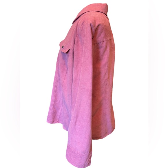 Croft&Barrow Barbie Pink Faux Suede Button Up Long Sleeve Utility Shirt Jacket - Picture 4 of 7